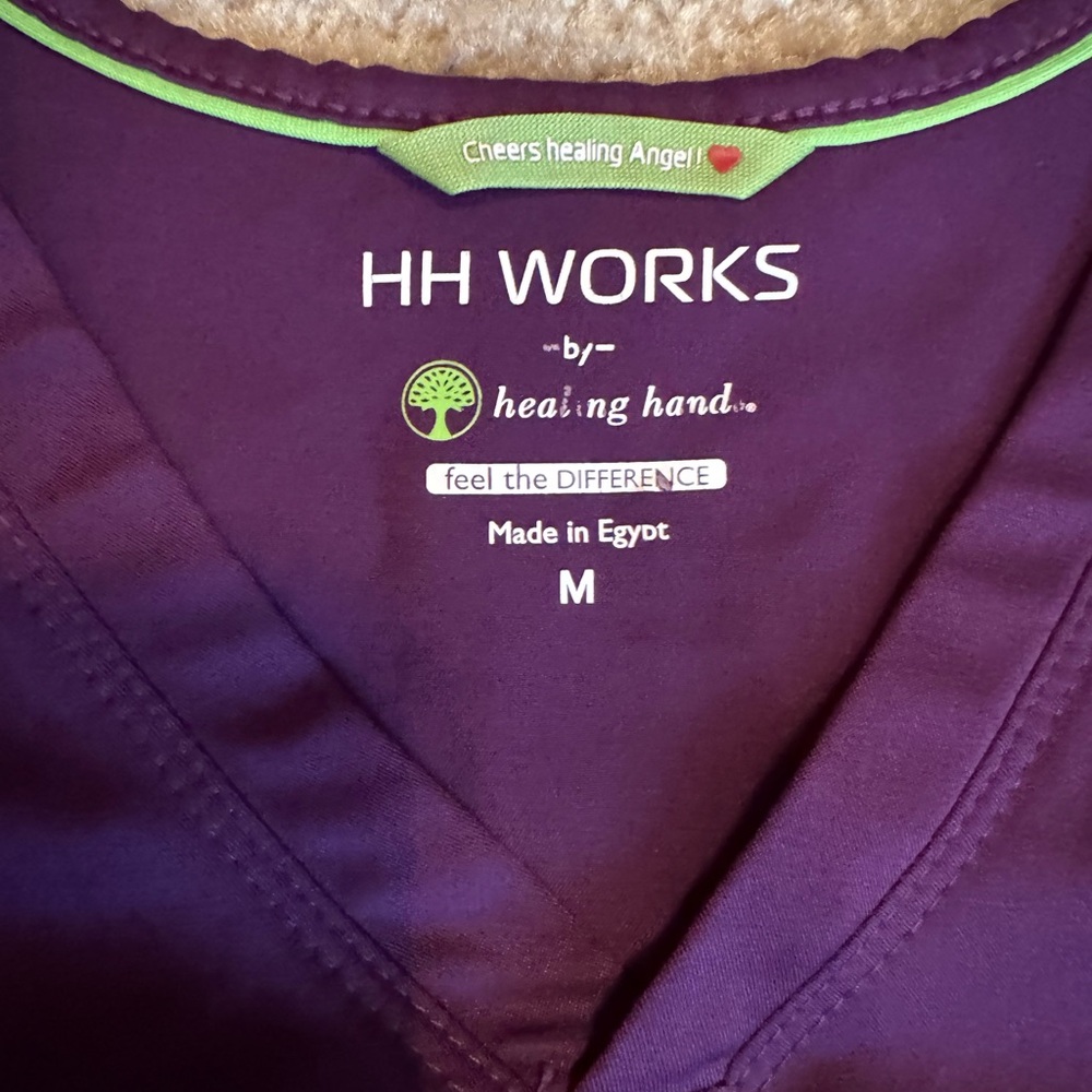 healing hands scrubs. medium scrub top and large tall scrub bottoms